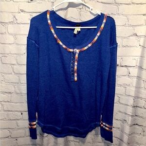 We The Free Henley Thermal Crew Neck Long Sleeve Knit Boho Shirt Size Medium